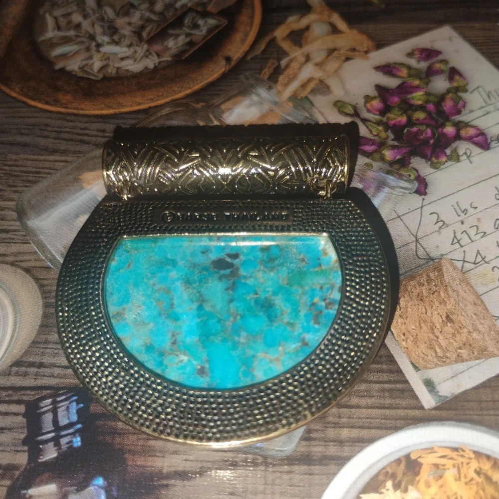 Kingman Turquoise and Bronze Half Moon Pendant with Necklace by Studio Barse - Picture 5 of 10